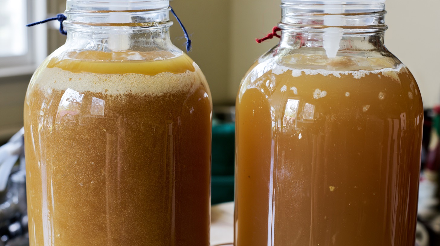 Two active cider vessels showing different amounts of foam and bubbles